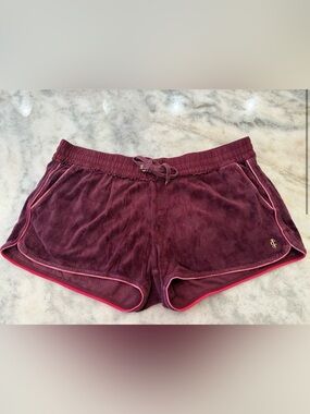 JUICY COUTURE Y2K Velour Shorts XL | Burgundy Pink Trim | OG Era 💖